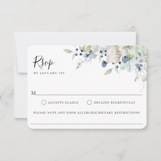 Winter Botanical Wedding Food Allergy RSVP Card (Voorkant)