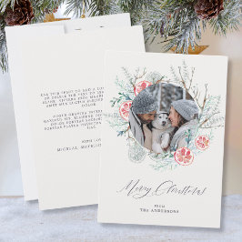 Winter Botanicals Beige Foto Vrolijk Kerstfeest Feestdagenkaart