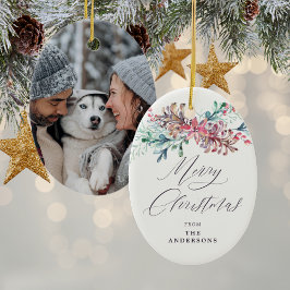 Winter Botanicals Beige Foto Vrolijk Kerstfeest Keramisch Ornament