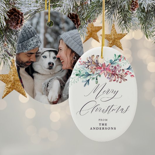 Winter Botanicals Beige Foto Vrolijk Kerstfeest Keramisch Ornament