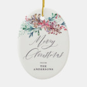 Winter Botanicals Beige Foto Vrolijk Kerstfeest Keramisch Ornament (Voorkant)