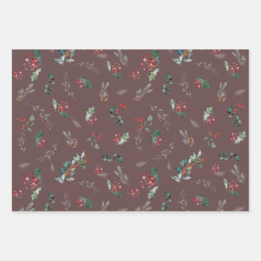 Winter Botanicals Bladeren Patroon Vakantie Inpakpapier Vel (Voorkant 3)
