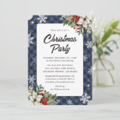 Winter Botanicals Blauwe Geruite Kerstfeest Kaart (Staand voorkant)
