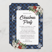 Winter Botanicals Blue Plaid Christmas Party Kaart (Voorkant / Achterkant)