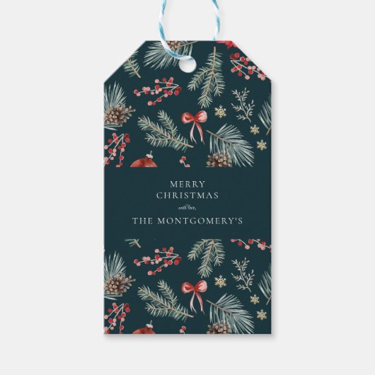 Winter Botanicals Coquette Bow | Christmas Cadeaulabel (Voorkant)
