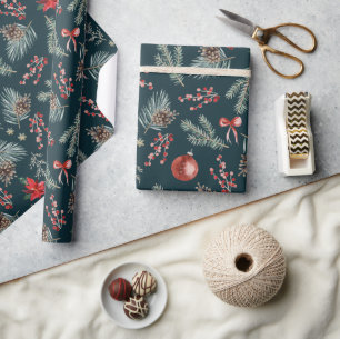 Winter Botanicals Coquette Strik Kerstmis Cadeaupapier