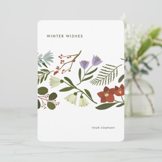 Winter Botanicals Corporate Branded Holiday Feestdagenkaart (Staand voorkant)