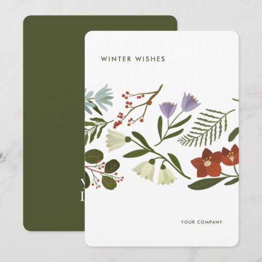 Winter Botanicals Corporate Branded Holiday Feestdagenkaart (Voorkant / Achterkant)