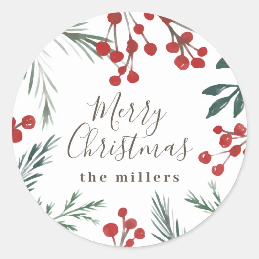 Winter Botanicals Elegant Holiday Kerstmis Ronde Sticker (Voorkant)