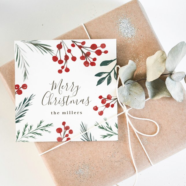 Winter Botanicals Elegant Holiday Kerstmis Vierkante Visitekaartjes (Creator heeft geüpload)