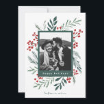 Winter Botanicals Elegant kerstfoto<br><div class="desc">Deze volledig aanpasbare 1-fotovakantiekaart is voorzien van elegante, met de hand geschilderde waterverf wintervaste stoffen die uw foto prachtig lijst. Komt met een passend patroon op de rug en de ruimte om een gepersonaliseerd bericht te schrijven. Dit ontwerp maakt deel uit van een collectie. Origineel kunstwerk van ontwerper Nicole Barreto....</div>