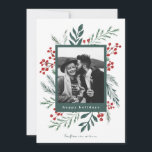 Winter Botanicals Elegant kerstfoto<br><div class="desc">Deze volledig aanpasbare 1-fotovakantiekaart is voorzien van elegante, met de hand geschilderde waterverf wintervaste stoffen die uw foto prachtig lijst. Komt met een passend patroon op de rug en de ruimte om een gepersonaliseerd bericht te schrijven. Dit ontwerp maakt deel uit van een collectie. Origineel kunstwerk van ontwerper Nicole Barreto....</div>