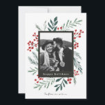 Winter Botanicals Elegant kerstfoto<br><div class="desc">Deze volledig aanpasbare 1-fotovakantiekaart is voorzien van elegante, met de hand geschilderde waterverf wintervaste stoffen die uw foto prachtig lijst. Komt met een passend patroon op de rug en de ruimte om een gepersonaliseerd bericht te schrijven. Dit ontwerp maakt deel uit van een collectie. Origineel kunstwerk van ontwerper Nicole Barreto....</div>