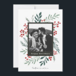 Winter Botanicals Elegant kerstfoto<br><div class="desc">Deze volledig aanpasbare 1-fotovakantiekaart is voorzien van elegante, met de hand geschilderde waterverf wintervaste stoffen die uw foto prachtig lijst. Komt met een passend patroon op de rug en de ruimte om een gepersonaliseerd bericht te schrijven. Dit ontwerp maakt deel uit van een collectie. Origineel kunstwerk van ontwerper Nicole Barreto....</div>