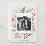 Winter Botanicals Elegant kerstfoto<br><div class="desc">Deze volledig aanpasbare 1-fotovakantiekaart is voorzien van elegante, met de hand geschilderde waterverf wintervaste stoffen die uw foto prachtig lijst. Komt met een passend patroon op de rug en de ruimte om een gepersonaliseerd bericht te schrijven. Dit ontwerp maakt deel uit van een collectie. Origineel kunstwerk van ontwerper Nicole Barreto....</div>