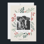 Winter Botanicals Elegant kerstfoto<br><div class="desc">Deze volledig aanpasbare 1-fotovakantiekaart is voorzien van elegante, met de hand geschilderde waterverf wintervaste stoffen die uw foto prachtig lijst. Komt met een passend patroon op de rug en de ruimte om een gepersonaliseerd bericht te schrijven. Dit ontwerp maakt deel uit van een collectie. Origineel kunstwerk van ontwerper Nicole Barreto....</div>