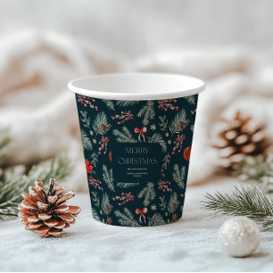 Winter Botanicals   Monogram Kerstmis Papieren Bekers