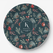 Winter Botanicals | Monogram Kerstmis Papieren Bordje (Voorkant)