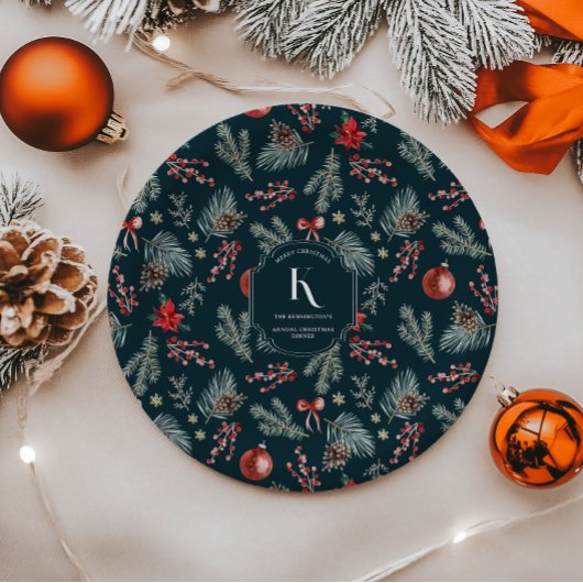 Winter Botanicals | Monogram Kerstmis Papieren Bordje