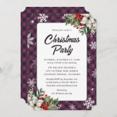 Winter Botanicals Purple Plaid Christmas Party Kaart (Voorkant / Achterkant)