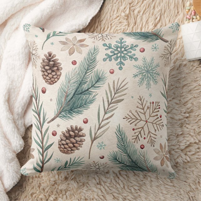Winter Botanicals & Sneeuwvlokken - Rustieke Feest Kussen (Deken)