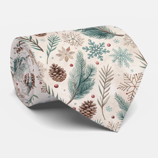Winter Botanicals & Sneeuwvlokken - Rustieke Feest Stropdas (Opgerold)