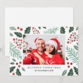 Winter Botanicals Vrolijk Kerstfeest Foto Rood Feestdagenkaart (Voorkant / Achterkant)