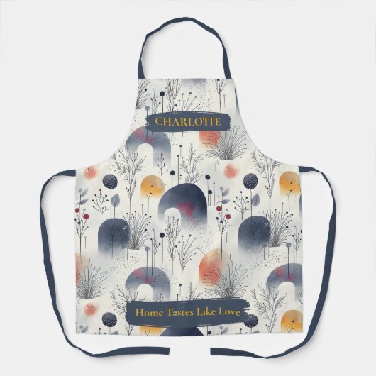 Winter Botanisch Abstract Schort met aangepaste na (Voorkant)