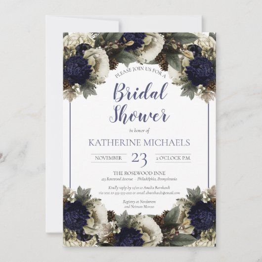 Winter Botanisch Blauw | Winterwit Vrijgezellenfee Kaart (Voorkant)