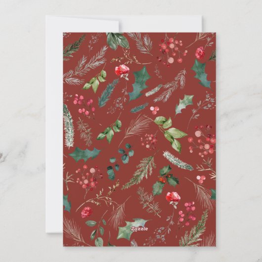 Winter Botanisch Bourgondië Rode Moderne Script Fo Feestdagenkaart (Achterkant)