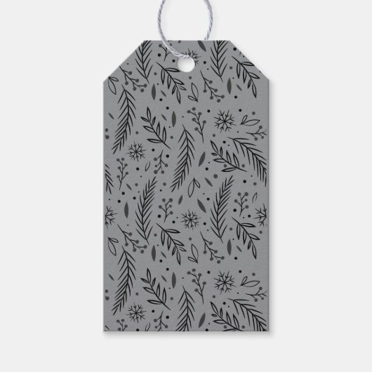 Winter Botanisch Cadeaublaadje – Grijs Blaadje Cadeaulabel (Voorkant)
