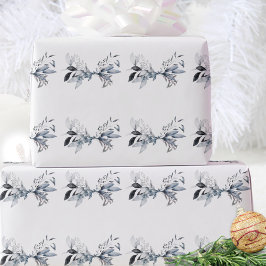 Winter Botanisch Elegante Blauwe Kerstmis Cadeaupapier