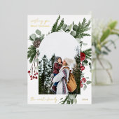 Winter Botanisch Fotolijstje Twee Kerstmis Folie Feestdagenkaart (Staand Voorkant)