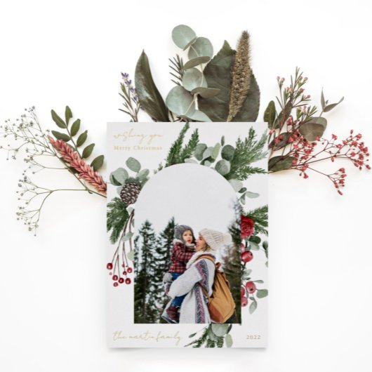 Winter Botanisch Fotolijstje Twee Kerstmis Folie Feestdagenkaart