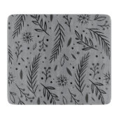 Winter Botanisch Glazen Snijplank – Grijs (Voorkant)