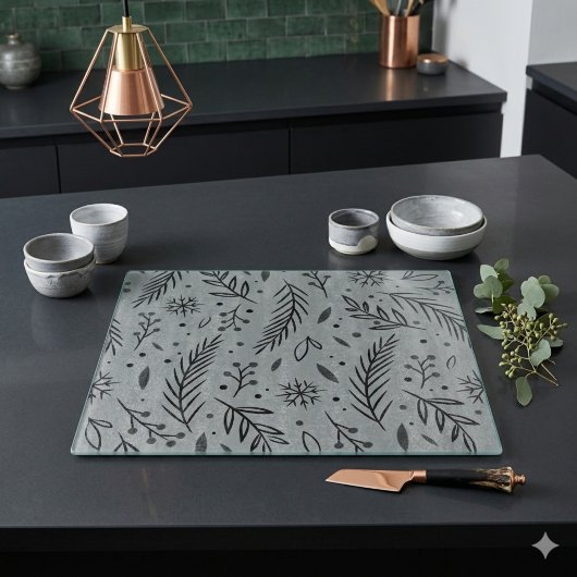 Winter Botanisch Glazen Snijplank – Grijs