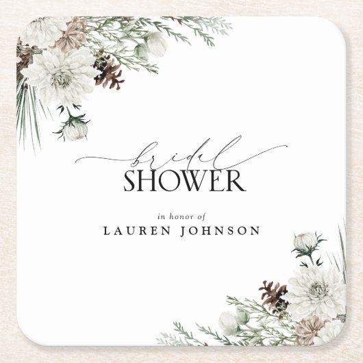 Winter Botanisch groen Elegant Vrijgezellenfeest Kartonnen Onderzetters (Voorkant)