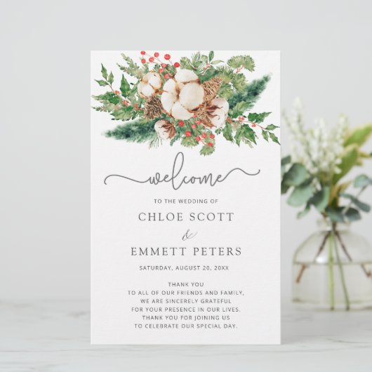 Winter Botanisch Groen Huwelijksceremonie Programm (Staand voorkant)