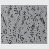 Winter Botanisch Inpakpapier – Grijs & Zwart (Vlak)