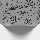 Winter Botanisch Inpakpapier – Grijs & Zwart (Hoek)