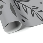 Winter Botanisch Inpakpapier – Grijs & Zwart (Rol Hoek)