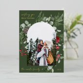 Winter Botanisch Kader Groen Twee Foto Kerstmis Folie Feestdagenkaart (Staand Voorkant)