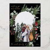 Winter Botanisch Kader Twee Foto Kerstmis Zwart Folie Feestdagenkaart (Voorkant)