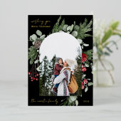 Winter Botanisch Kader Twee Foto Kerstmis Zwart Folie Feestdagenkaart (Staand Voorkant)
