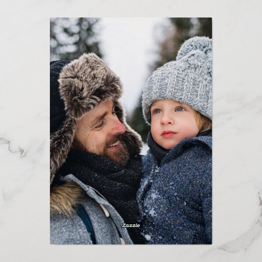 Winter Botanisch Kader Twee Foto Kerstmis Zwart Folie Feestdagenkaart (Achterkant)