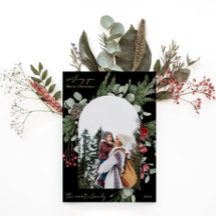 Winter Botanisch Kader Twee Foto Kerstmis Zwart