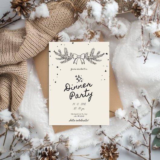 Winter Botanisch Kerst Dinnerfeest Kaart