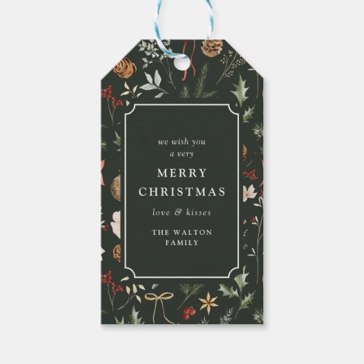 Winter Botanisch Kerstfeest Cadeaulabel (Voorkant)