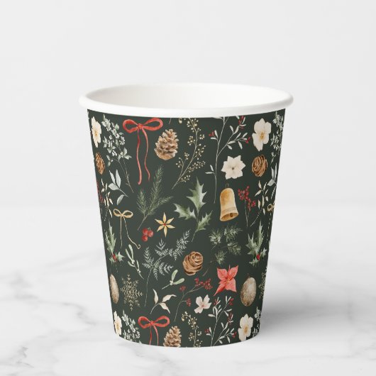 Winter Botanisch Kerstfeest Papieren Bekers (Voorkant)