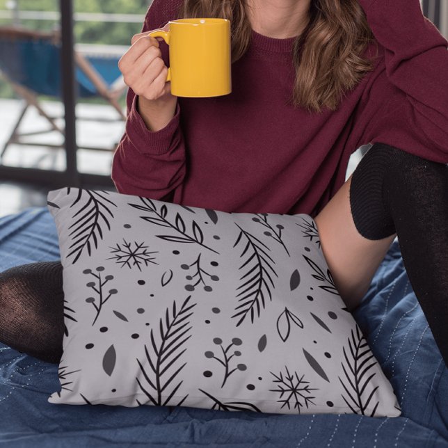 Winter botanisch kussen – Grijs (Creator heeft geüpload)